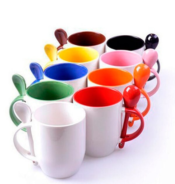 Caneca Com Colher Colorida 325ml