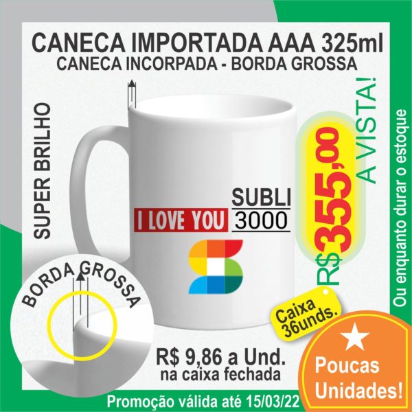 Caixa de Canecas Resinadas de Porcelana Imports cod. 3000